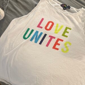 Express White Tank Top with Multicolor 'Love Unites' Print